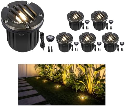 Gardenreet Landscape Well Lights Outdoor - Brass LED Weathproof In Ground Lighting, Low Voltage 12V Directional Grated Top Fixture, Antique Bronze for Wall Floor Path with 2700K Warm White MR16 Bulb by Gardenreet