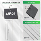 Colingmill 12 Sets Plant Labels Slate Plant Tags Garden Sign Marker Weatherproof Reusable Natural Slate Garden Sign Hanging Tag with Metal Stake and Pen for Outdoor Flower Vegetable(Rectangle) - Image 2