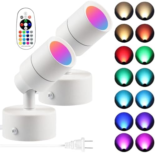 Halloween Christmas Spotlight Led Color Changing Up Lights with Remote Control 16 Colors+3000K Floor Spotlight Colored Spot Lights for Indoor Uplighting for Plant Corner 2 Pack (White) by EAGLOD
