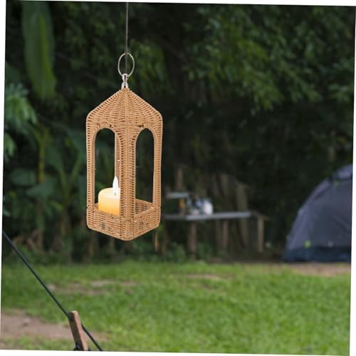 Handwoven Boho Candle Lantern Holder with Hanging Design, Coffee PE - Image 6