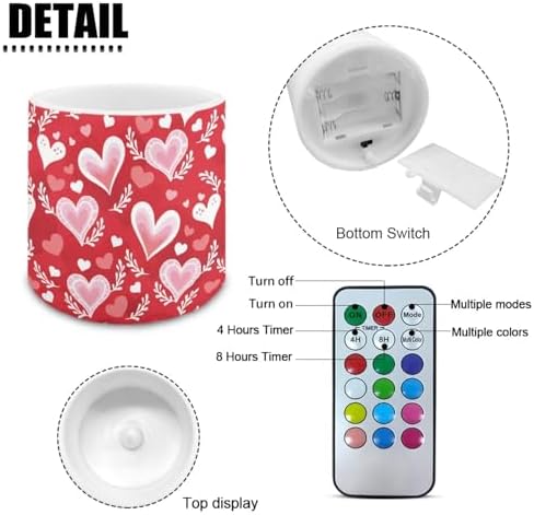 Flameless Candles with 18-Key Remote Battery Operated Candles with Timer Valentines Day Hearts Leaves Flickering LED Elictric Pillar Tealights for Living Room Bedroom Home Decor - Image 2
