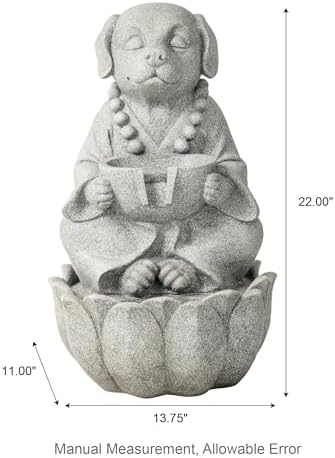 Glitzhome Water Fountain Outdoor, Outdoor Fountain with Lights&Pump, 22" H 2-Tiered Concrete Dog Statue Zen-Style Water Fountain Polyresin Water Feature for Home Patio Garden Backyard Decor - Image 4