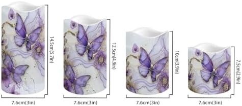 Purple Butterfly LED Pillar Candles Bulk Set of 4 with Timer Remote Color Changing Electric Fake Candles for Home Decorations - Image 2