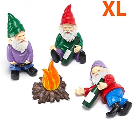 Extra Large Drunk Garden Gnomes Figurines | Set of 4 | Funny Dwarf Knomes Around Fire Pit, Adorable Naughty Drunken nombs Indoor & Outdoor Decor - Patio, Porch, Yard Lawn Art (Naughty Firepit Set) - Image 2