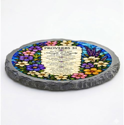 Magnolia Garden 10-Inch Proverbs 31 Bible Verse - Faux Stained Glass Religious Garden Stone, Weather-Resistant Resin Pathway Accent, Inspirational Christian Floral Outdoor Yard Decor & Walkway Plaque - Image 3