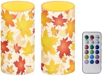 Stylish Fall Maple Leaves Flameless Candles with Remote and Timers Flickering Battery Operated Candles Thanksgiving Day LED Pillar Candles for Autumn Theme Home Decoration by Merkmak