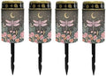 Poceacles Outdoor Cemetery Grave Decor - Solar Memorial Lights - Waterproof Stake Lights - Grave Markers, Pink Dragonfly Flower Moon, Pack of 4 by Poceacles
