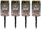 Poceacles Outdoor Cemetery Grave Decor - Solar Memorial Lights - Waterproof Stake Lights - Grave Markers, Pink Dragonfly Flower Moon, Pack of 4 by Poceacles