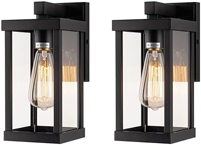 mirrea 11" Classic Outdoor Wall Sconce 1 Light in Matte Black Rectangular Metal Frame and Clear Glass Shade Waterproof Porch Light Patio Light Pack of 2 by mirrea