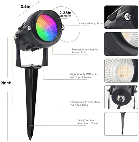 9W RGB Low Voltage Landscape Lights Color Changing Remote Control Spotlights Waterproof LED Landscape Lighting for Garden Pathway Christmas Halloween Outdoor Decorative(8Pack with Connectors) - Image 3