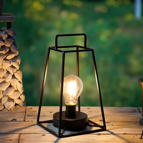 JHY DESIGN 6PCS Retro Style Geometric Table Lamp 10''High Simple Iron Art Cordless Lamp Battery Powered Lamp with 6-Hours Timer Feature Cage Wireless Light for Balcony Party Indoor Outdoor - Image 5