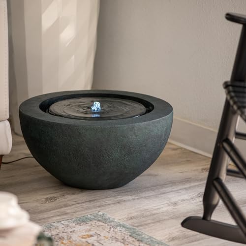 XBrand 9.65" H Round Sphere Water Fountain Indoor/Outdoor with LED Light, Polyresin Bubbler Feature for Patio, Yard, Home Décor - Dark Green, Tranquil Serene Garden Accent - Image 4