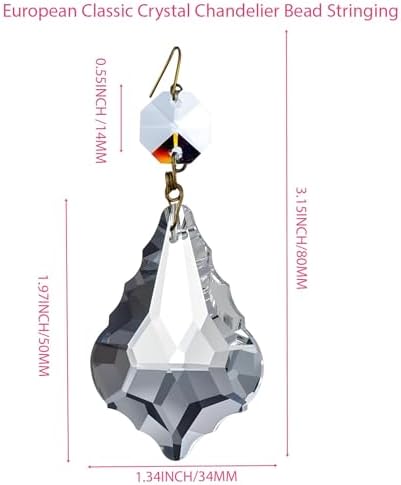 24Pcs 2.0" Clear Color Chandelier Crystals Parts Maple Leaf Prism Pendant Connected Glass Octagon Beads Chain for Chandelier Decoration, Party,Wedding Decorative (Clear Beads with Gold Plated Pin) - Image 2