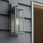 mirrea 18" Classic Outdoor Wall Sconce 1 Light in Matte Gray Rectangular Metal Frame and Clear Glass Shade Waterproof Porch Light Patio Light Pack of 2 - Image 4