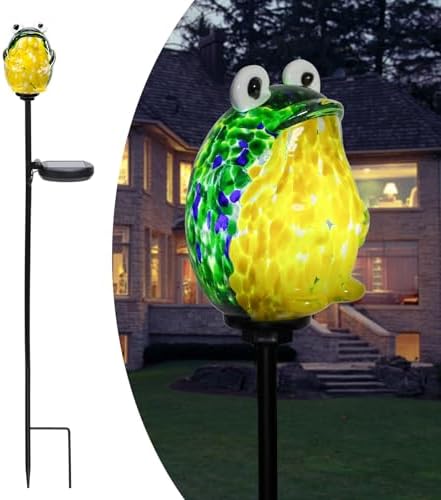 Afirst Solar Lights Outdoor Decorative, Hand Blown Glass Frog Yard Stake by Afirst