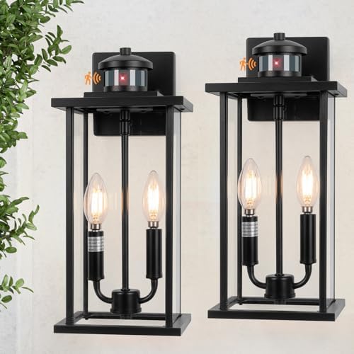 16in 2-Light Black Outdoor Wall Lights Motion Sensor Porch Light by SIAFAVOI