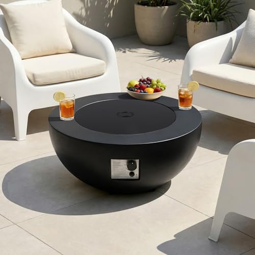 31.5'' Outdoor Round Black Propane Fire Pit Table with Wind Guard - Image 6