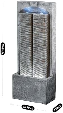 39" Modern Freestanding Wall Fountain with Pump & Warm LED Lights, Weather-Resistant Dual Water Wall Feature for Garden, Patio, Porch & Backyard Decor - Image 2