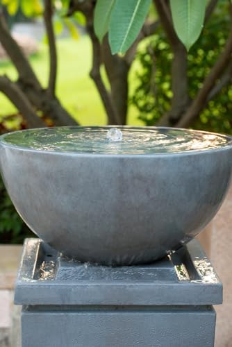 Gray Zen Bowl Fountain, 44.5 Inch Polyresin Outdoor Water Feature - Image 7