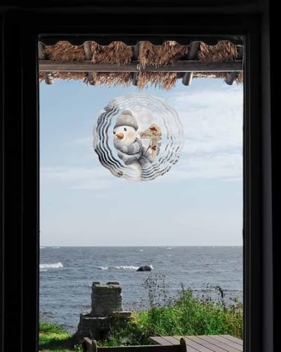 Christmas Wind Spinner Christmas Snowman Stainless Steel Spinner for Yard Garden Snowflake Snowy Scenery Wind Sculptures 12 Inch 3D Crafts Ornaments Hanging Wind Spinners for Outdoor & Indoor Decor - Image 4
