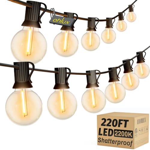 OHLUX Outdoor String Lights 220 Feet Patio Lights with 104 Edison LED G40 Globe Bulbs(4 Spares), 2200K Waterproof Connectable Edison Hanging Lighting for Backyard Balcony Outside Gazebo Party by OHLUX-YourIndoorOutdoorSpaceLightingPartner