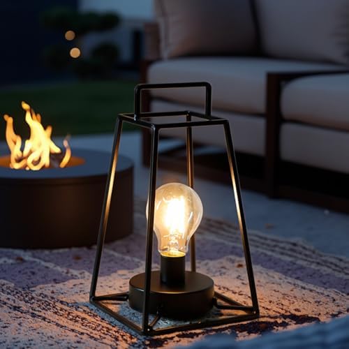 JHY DESIGN 6PCS Retro Style Geometric Table Lamp 10''High Simple Iron Art Cordless Lamp Battery Powered Lamp with 6-Hours Timer Feature Cage Wireless Light for Balcony Party Indoor Outdoor - Image 4