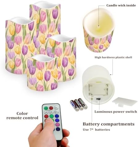 Easter Tulip Flameless Candles Battery Operated Candles Control Timer Color Changing Pillar Candles Bulk Tea Lights Home Table Easter Decoration - Image 3