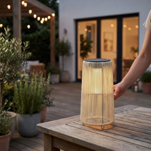 Luocute Solar Lantern Outdoor, IP44 Rainproof Rattan Decorative Light with Vintage Style for Garden Patio Yard, Grandma Hanging Solar Lights Outdoor Handwoven Rattan Garden Decor (Trapezoid White) - Image 3