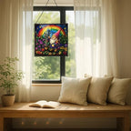 Rainbow Garden Gnome Stained Glass Suncatcher – Square Hanging Window Panel for Home or Greenhouse – Whimsical Glass Art Gift for Garden Lovers, Christmas, Halloween, Father Days moNsPG - Image 7