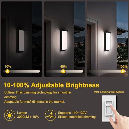 Sytmhoe LED Outdoor Wall Light Fixture,16in Dimmable Modern Porch&Patio Wall Light Fixture,6000K Black Exterior Sconce Light Mounted for House Garage Porch Courtyard(2Packs) - Image 2