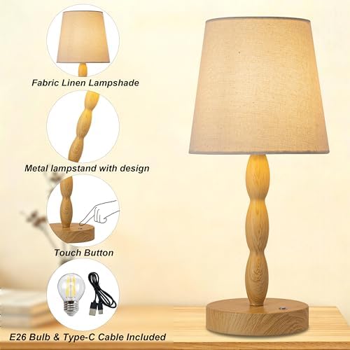 CASTLELIFE Rechargeable Cordless Table Lamp, 5000mAh Battery Powered Touch Desk Lamp, 3-Level & Stepless Dimmable Night Light, Portable Bedside Lamp for Bedroom, Outdoor, Bulb Included, Wood Grain - Image 4