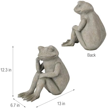 Braxio Frog Statue Outdoor Garden Decor - Large Sitting Thinking Frog Sculptures for Patio, Yard, Pond, Lawn, Porch Unique Home & Garden Gift Idea 13 x 6.7 x 12.3 Inches - Image 4