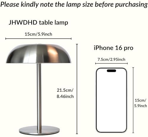 Cordless LED Mushroom Table Lamp, 5200mAh Battery, Dimmable 3 Color, Silver - Image 2