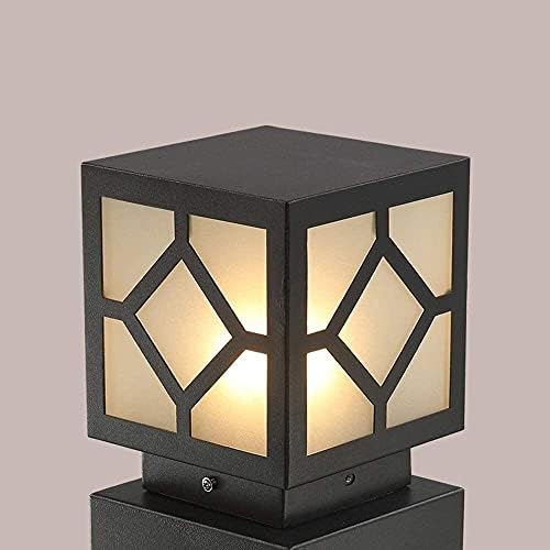 Outdoor Pedestal Light, Modern Black Bollard Lamp with Geometric Cutout Shade for Garden Pathway Driveway Deck, IP55 Waterproof Minimalist Cast Aluminum Landscape Lighting - Image 6