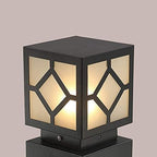 Outdoor Pedestal Light, Modern Black Bollard Lamp with Geometric Cutout Shade for Garden Pathway Driveway Deck, IP55 Waterproof Minimalist Cast Aluminum Landscape Lighting - Image 6