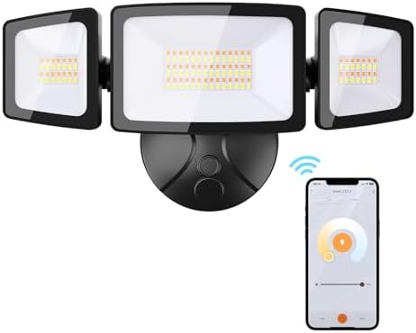 Onforu 55W Smart LED Flood Lights Outdoor, 5500LM, Tunable 2700K-6500K, APP Control, WiFi Alexa Security Lights with Timer & Adjustable 3 Head, IP65 Waterproof for House, Yard, Porch, Garage, Backyard by Onforu