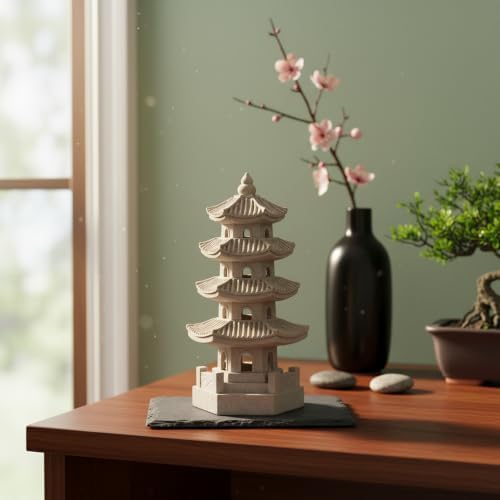 Japanese Pagoda Figurine Statue, 5-Tier Sandstone Sculpture - Image 7