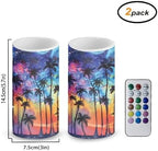 Galaxy Coconut Tree Flameless Candles Bulk Set of 2 Battery Operated Candles with Remote and Timer for Coastal Theme Home Decorations Flickering LED Elictric Pillar Tealights - Image 2