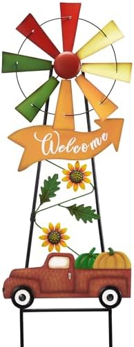 TERESA'S COLLECTIONS Fall Outdoor Decor, Wind Spinners Yard Stakes, Metal Pumpkin Fall Garden Decorations, Thanksgiving Welcome Sign, Rustic Autumn Sunflower Decor for Lawn Patio, 35" by TERESASCOLLECTIONS