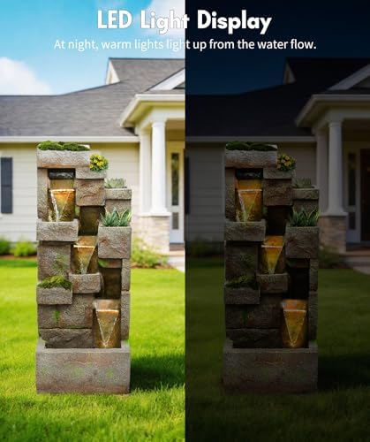 41.7" Outdoor Fountain 3 Tier Modern Water Fountain with LED Light and Pump - Image 4