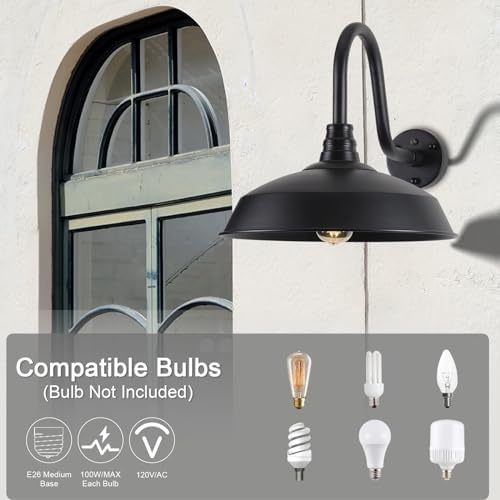 Outdoor Barn Lights with Dusk to Dawn Sensor for Porch, 16in Exterior Light Fixture with Wall Mount, Black Industrial Outdoor Wall Sconces Outside for Barn, Garage, Patio, 2 Pack - Image 3