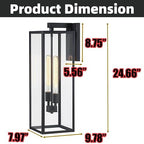1 Pack 25in Extra Large Outdoor Wall Light 2-Light Black Wall Lantern for Porch,25” Exterior Sconce Metal and Glass Large Porch Light Black Outdoor Lanterns Garage Patio Outside Lighting 2-Bulb,E26 - Image 2