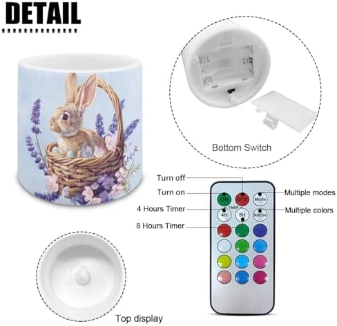 Easter Day Flameless Candles with Remote Battery Operated Candles with Timer 4 Pcs Purple Floral Easter Bunny Flameless Pillar Tea Lights for Patio Porch Home Decorations - Image 2