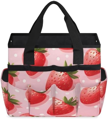 Strawberry Garden Tool Bag Organizer Heavy Duty Summer Fruit Gardening Tote Bag with 10 Pockets for Women Men Gardening Gifts - Image 2