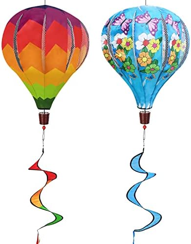 Giant Rainbow Butterfly Hot Air Balloon Garden Wind Spinners Large Pinwheels Lawn Yard Catchers Ornaments Windmills Outdoor Hanging Decor Whirligigs Wind Hanging Windsock 2Pack by DecorateYourLife