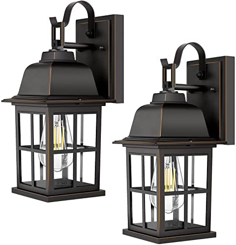 2-Pack Outdoor Wall Sconces, 100% Aluminium Oil-Rubbed Bronze Exterior Light Fixtures Wall Mount, Waterproof &Anti-Rust Outside Wall Lanterns Porch Lights for House Garage Doorway, Bulbs Not Included by TOBUSA