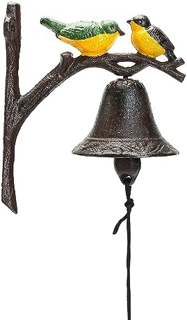Sungmor Cast Iron Dinner Bell, Outside Farmhouse Door Bell, Wall Hanging Bell, Antique Lovely Color Birds Decorative Manually Shaking Doorbell, Indoor Outdoor Wall Mounted Ornamental Dinner Bell by Sungmor