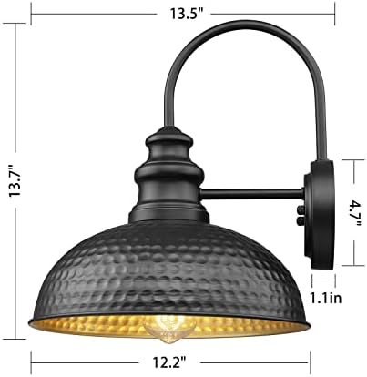Farmhouse Outdoor Barn Light Fixtures, 12 Inch Dome Exterior Wall Lights, Rustic Outdoor Wall Sconces Outside Wall Mount Lantern with Bead Shape for Home, Porch, Garage, Doorway - Image 3