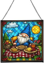 Baking Gnome Picnic Stained Glass Suncatcher – Square Hanging Window Panel for Home or Greenhouse – Whimsical Glass Art Gift for Garden Lovers, Christmas, Halloween, Father Days VW9vGA by Custom