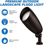 OHLECTRIC One-Light Halogen Landscape Floodlight (2-Pack) Wet Rated Outdoor Light Fixture for Garden Yard Pathway Durable Weatherproof Die-Cast Metal Housing. 50W 120v 6.25 Inches, PAR20 (Dark Bronze) - Image 2